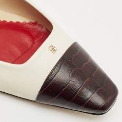CH Carolina Herrera White/Black Croc Embossed and Leather Ballet Flats Size 37