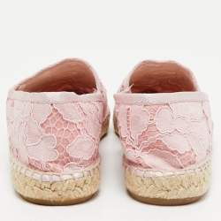 CH Carolina Herrera Pink Lace and Satin Pearls Embellished  Espadrille Flats Size 39