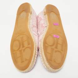 CH Carolina Herrera Pink Lace and Satin Pearls Embellished  Espadrille Flats Size 39