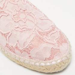 CH Carolina Herrera Pink Lace and Satin Pearls Embellished  Espadrille Flats Size 39