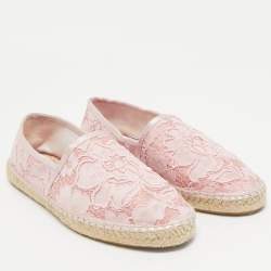CH Carolina Herrera Pink Lace and Satin Pearls Embellished  Espadrille Flats Size 39