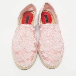 CH Carolina Herrera Pink Lace and Satin Pearls Embellished  Espadrille Flats Size 39
