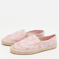 CH Carolina Herrera Pink Lace and Satin Pearls Embellished  Espadrille Flats Size 39