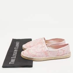 CH Carolina Herrera Pink Lace and Satin Pearls Embellished  Espadrille Flats Size 39