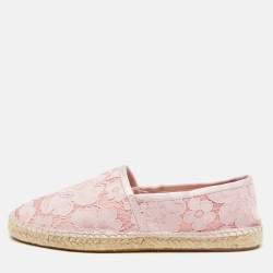 CH Carolina Herrera Pink Lace and Satin Pearls Embellished  Espadrille Flats Size 39