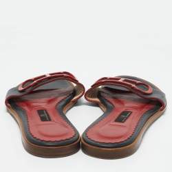 CH Carolina Herrera Navy Blue Leather Slide Sandals Size 39