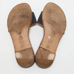 CH Carolina Herrera Navy Blue Leather Slide Sandals Size 39