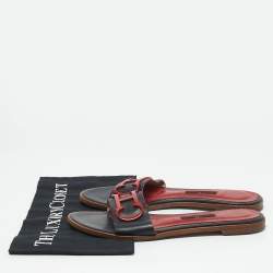 CH Carolina Herrera Navy Blue Leather Slide Sandals Size 39