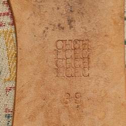 مملوكة مسبقًا حذاء باليرينا فلات سي إتش كارولينا هيريرا قماش كريمي/أزرق مزين فيونكه مونوغرام مقاس 39