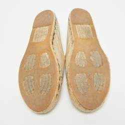 Pre Owned CH Carolina Herrera Silver/Gold Leather CH Logo Espadrille Flats Size 39