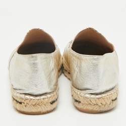 Pre Owned CH Carolina Herrera Silver/Gold Leather CH Logo Espadrille Flats Size 39