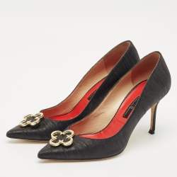 CH Carolina Herrera Black Lurex Fabric Crystal Embellished Pointed Toe Pumps Size 40