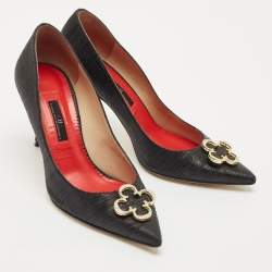 CH Carolina Herrera Black Lurex Fabric Crystal Embellished Pointed Toe Pumps Size 40