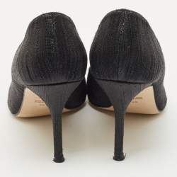 CH Carolina Herrera Black Lurex Fabric Crystal Embellished Pointed Toe Pumps Size 40