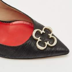 CH Carolina Herrera Black Lurex Fabric Crystal Embellished Pointed Toe Pumps Size 40