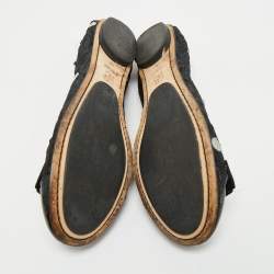 Pre Owned CH Carolina Herrera Black Leather And Patent Leather Bow Scrunch Ballet Flats Size 39