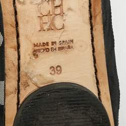 Pre Owned CH Carolina Herrera Black Leather And Patent Leather Bow Scrunch Ballet Flats Size 39