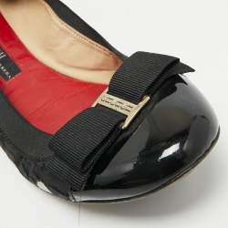 Pre Owned CH Carolina Herrera Black Leather And Patent Leather Bow Scrunch Ballet Flats Size 39