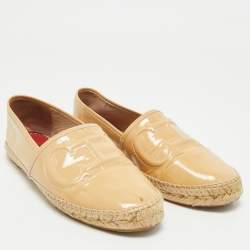 Pre Owned CH Carolina Herrera Beige Patent Leather CH Logo Espadrille Flats Size 39