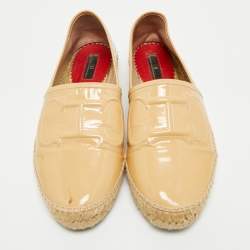 Pre Owned CH Carolina Herrera Beige Patent Leather CH Logo Espadrille Flats Size 39