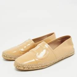 Pre Owned CH Carolina Herrera Beige Patent Leather CH Logo Espadrille Flats Size 39