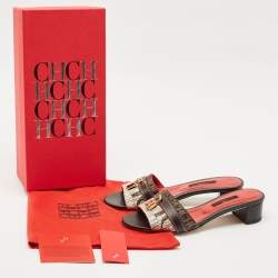 CH Carolina Herrera Multicolor Monogram Canvas Matryoshka Locked Slide Sandals Size 37