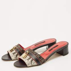 CH Carolina Herrera Multicolor Monogram Canvas Matryoshka Locked Slide Sandals Size 37