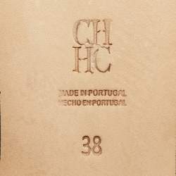 Pre Owned CH Carolina Herrera Black/Cream Leather Bow Detail Flat Mules Size 38