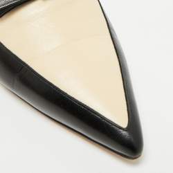 Pre Owned CH Carolina Herrera Black/Cream Leather Bow Detail Flat Mules Size 38