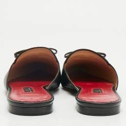 Pre Owned CH Carolina Herrera Black/Cream Leather Bow Detail Flat Mules Size 38