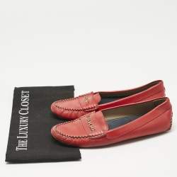 Pre Owned CH Carolina Herrera Red  Leather Slip On Loafers Size 39
