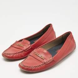 Pre Owned CH Carolina Herrera Red  Leather Slip On Loafers Size 39