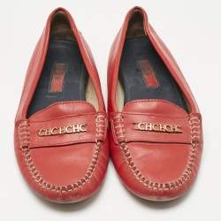 Pre Owned CH Carolina Herrera Red  Leather Slip On Loafers Size 39