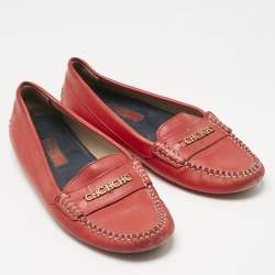 Pre Owned CH Carolina Herrera Red  Leather Slip On Loafers Size 39