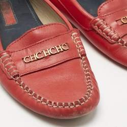 Pre Owned CH Carolina Herrera Red  Leather Slip On Loafers Size 39