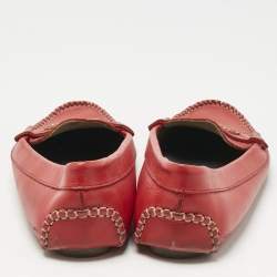 Pre Owned CH Carolina Herrera Red  Leather Slip On Loafers Size 39