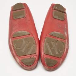 Pre Owned CH Carolina Herrera Red  Leather Slip On Loafers Size 39