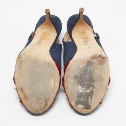 Pre Owned CH Carolina Herrera Navy Blue/Red Suede and Patent Leather Slingback Sandals Size 40