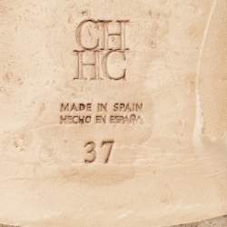 Pre Owned CH Carolina Herrera Brown Signature Canvas and Leather Lock Flat Slides Size 37