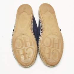 Pre Owned CH Carolina Herrera Navy Blue Canvas Espadrille Flats Size 37