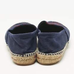 Pre Owned CH Carolina Herrera Navy Blue Canvas Espadrille Flats Size 37