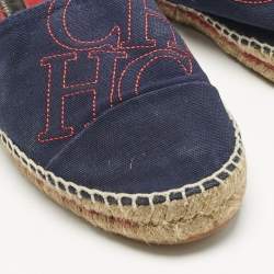Pre Owned CH Carolina Herrera Navy Blue Canvas Espadrille Flats Size 37