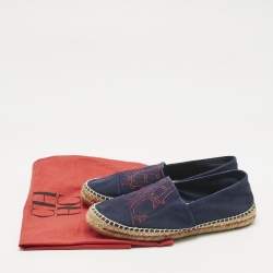 Pre Owned CH Carolina Herrera Navy Blue Canvas Espadrille Flats Size 37