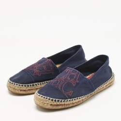 Pre Owned CH Carolina Herrera Navy Blue Canvas Espadrille Flats Size 37