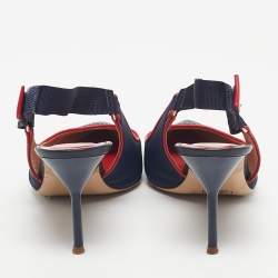 Pre Owned CH Carolina Herrera Navy Blue Leather Pointed Toe Slingback Pumps Size 38
