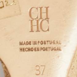 Pre Owned CH Carolina Herrera Black/Beige Suede Wedge Ankle Wrap Espadrilles Size 37