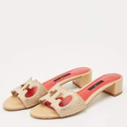 Pre Owned CH Carolina Herrera Beige Suede Crystal Embellished Slide Sandals Size 39