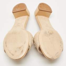 Pre Owned CH Carolina Herrera Beige Suede Crystal Embellished Slide Sandals Size 39