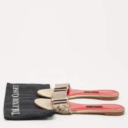 Pre Owned CH Carolina Herrera Grey Satin Crystal Embellished Flat Slides Size 39