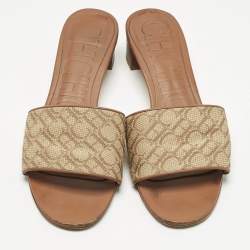Pre Owned CH Carolina Herrera Brown Monogram Canvas Matryoshka Slide Sandals Size 39